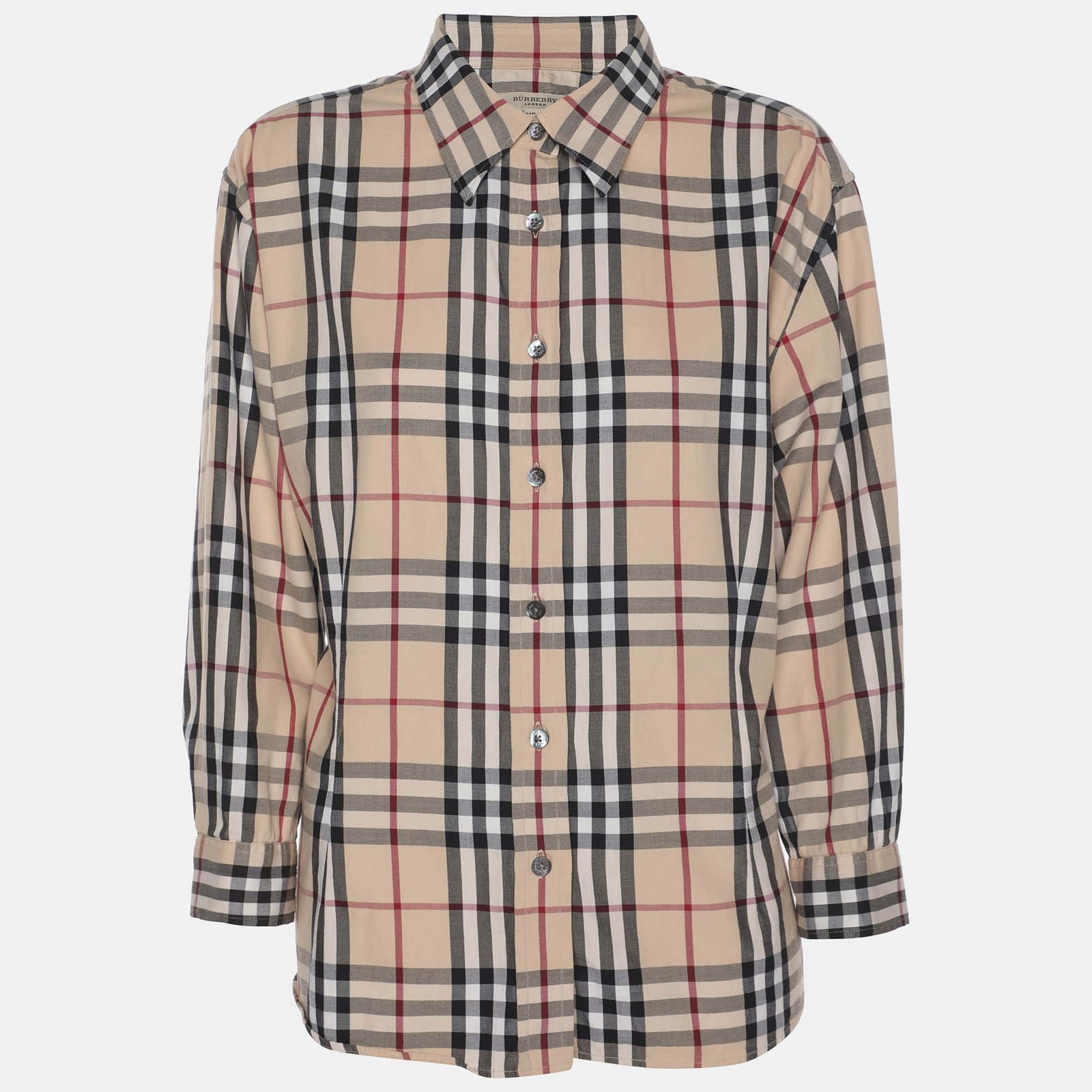 burberry beige nova check cotton button front shirt xl