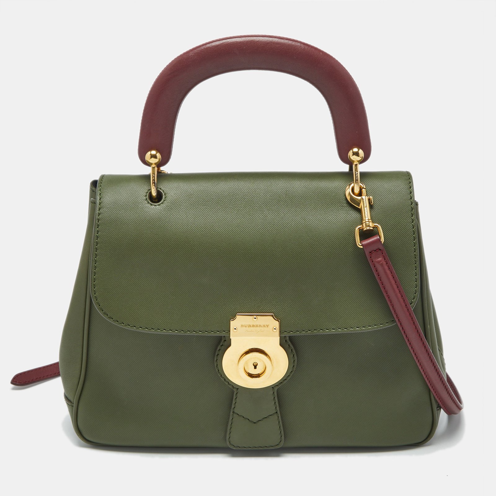 burberry green/burgundy leather medium dk88 top handle bag