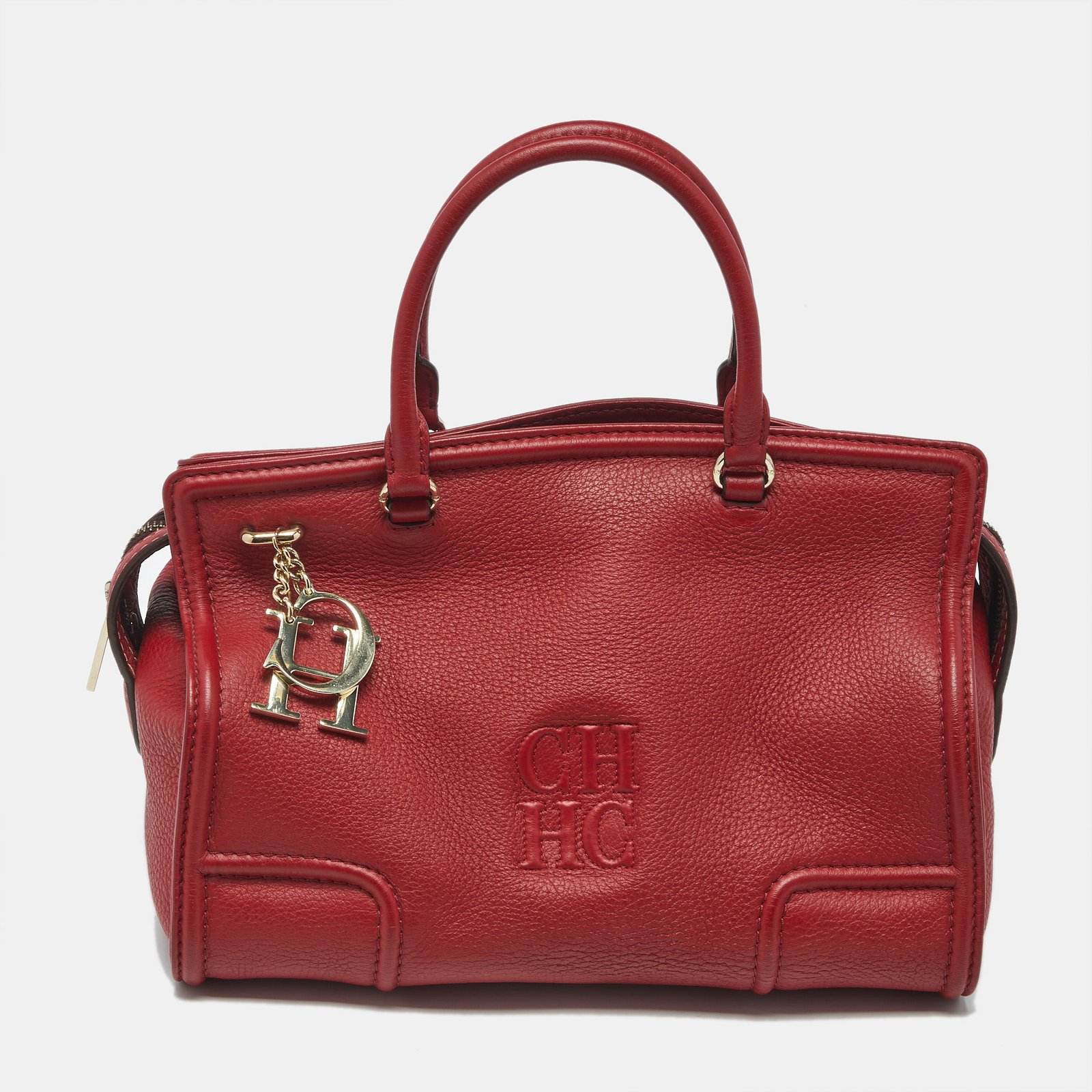 carolina herrera red leather ch logo charm tote