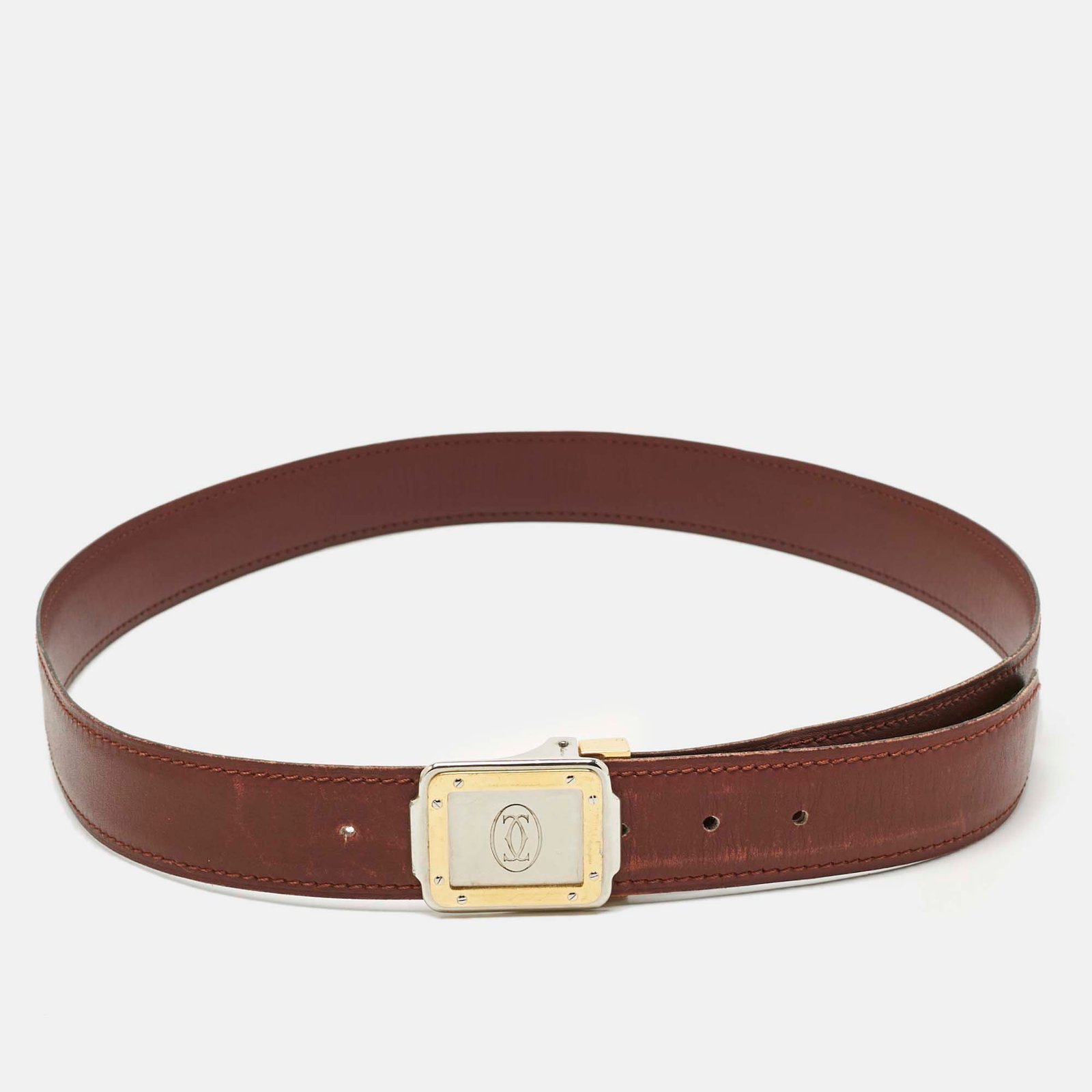 cartier burgundy leather must de cartier buckle belt