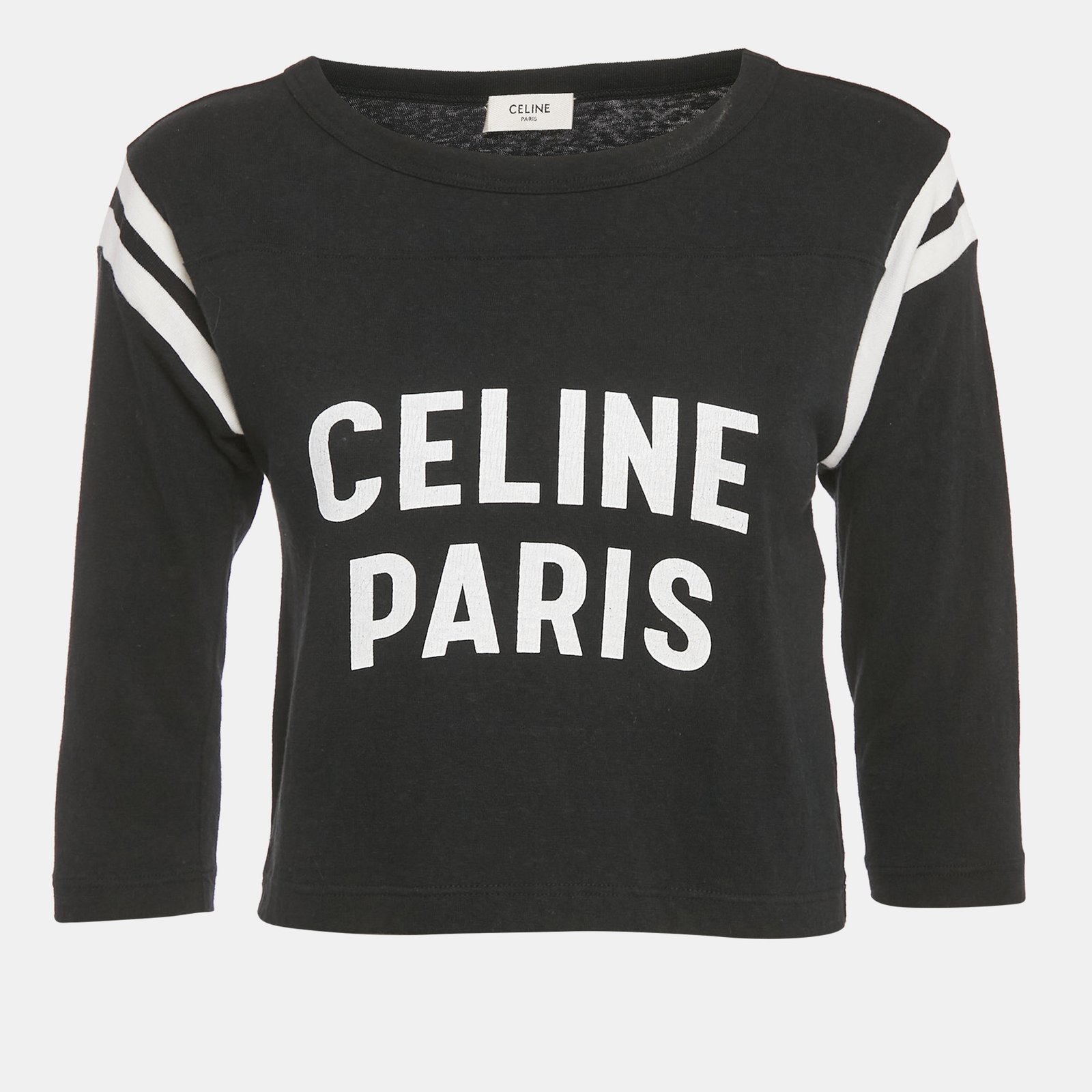 celine black logo print cotton boxy crop top s