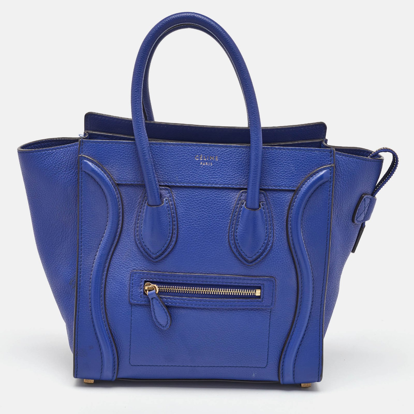 celine blue leather micro luggage tote