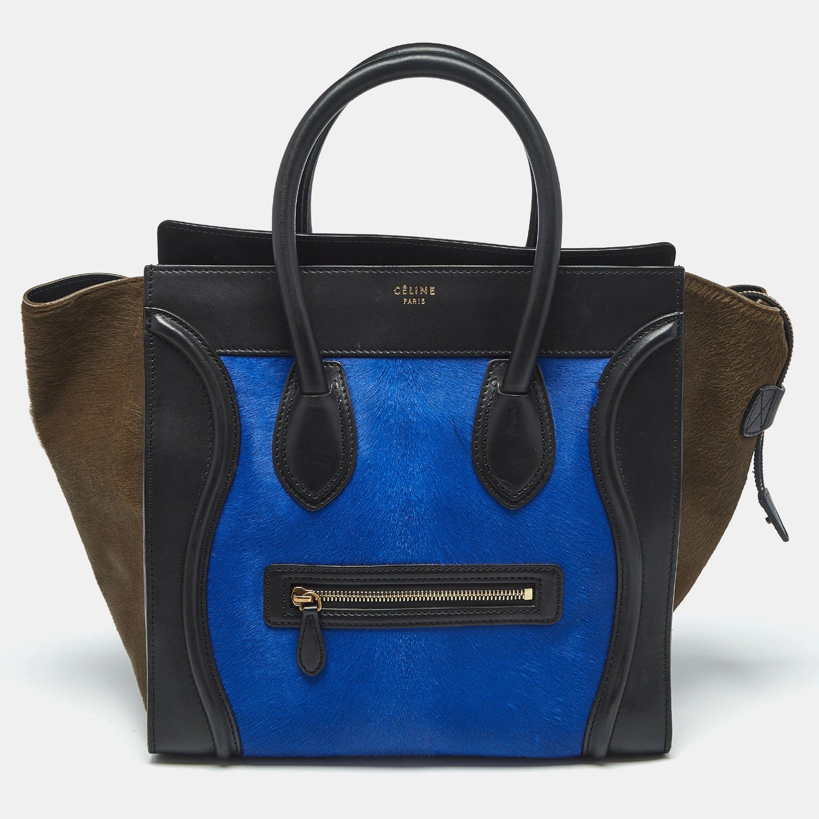 celine tricolor calf hair and leather mini luggage tote