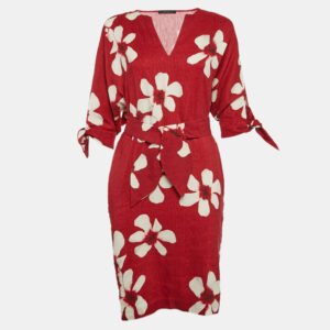 ch carolina herrera red floral print crepe mini dress xs