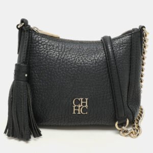 carolina herrera black leather chain tassel shoulder bag