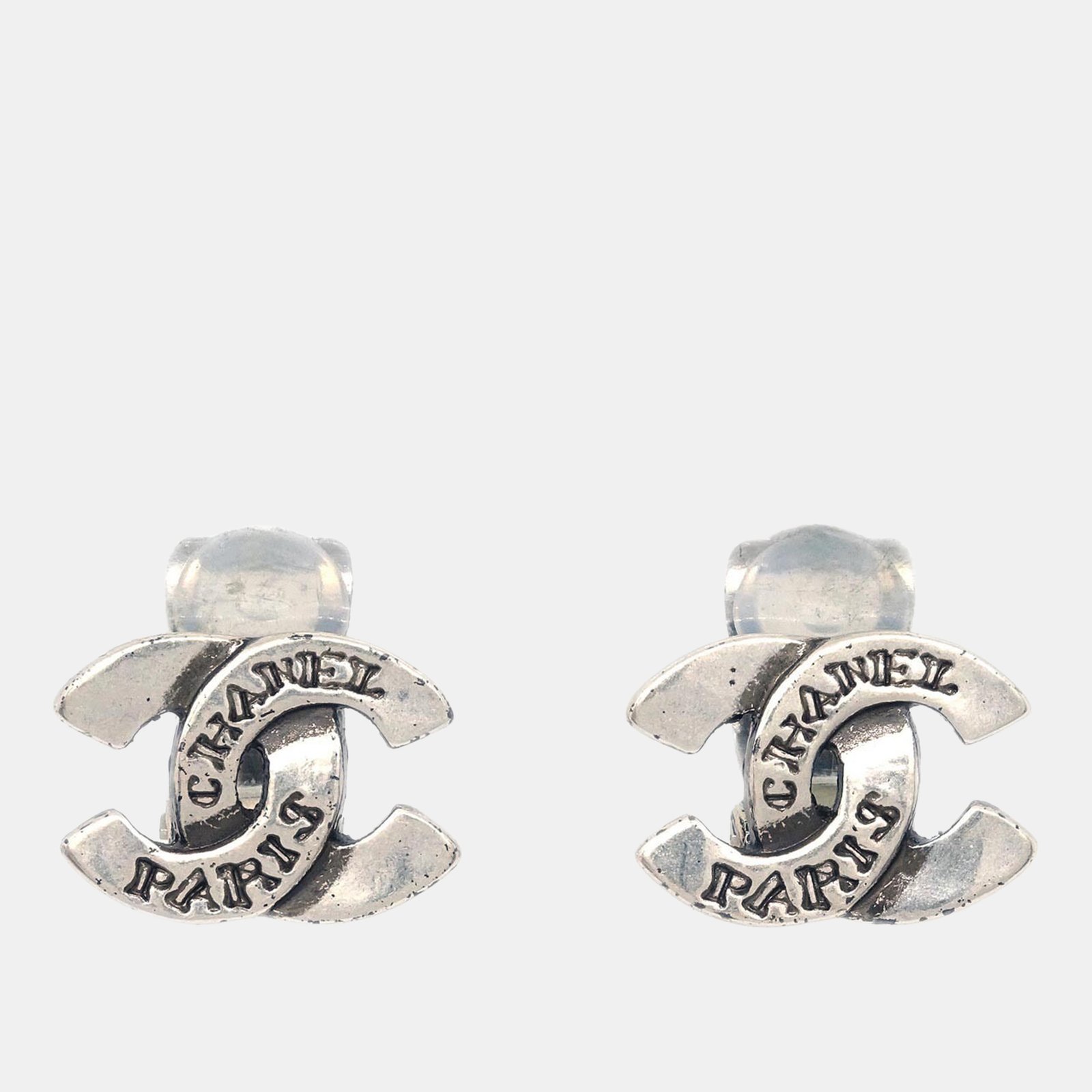 chanel cc earrings clip-on silver