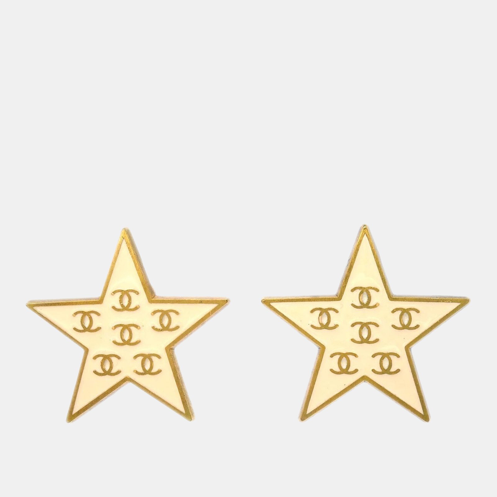chanel star earrings clip-on white