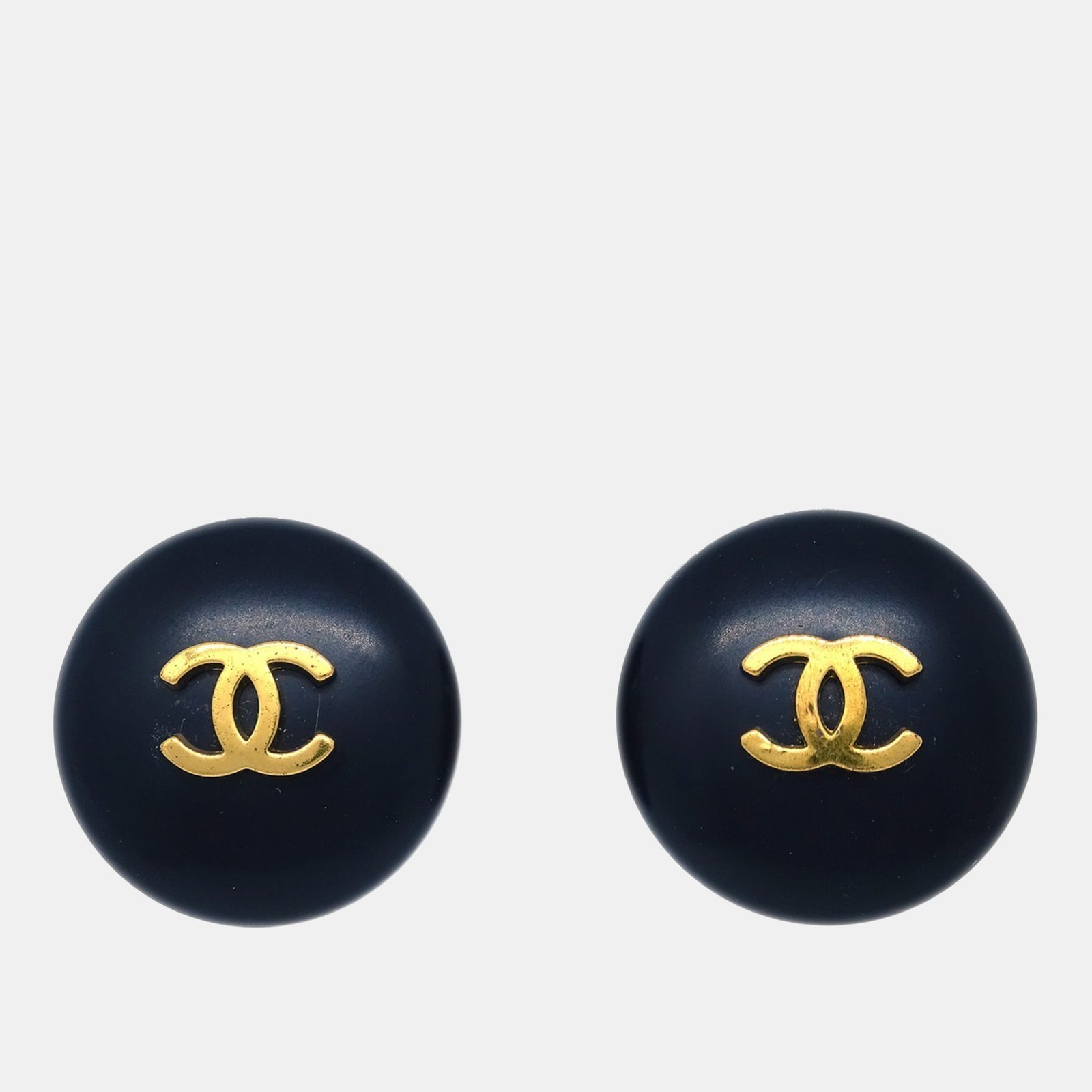 chanel black button earrings clip-on