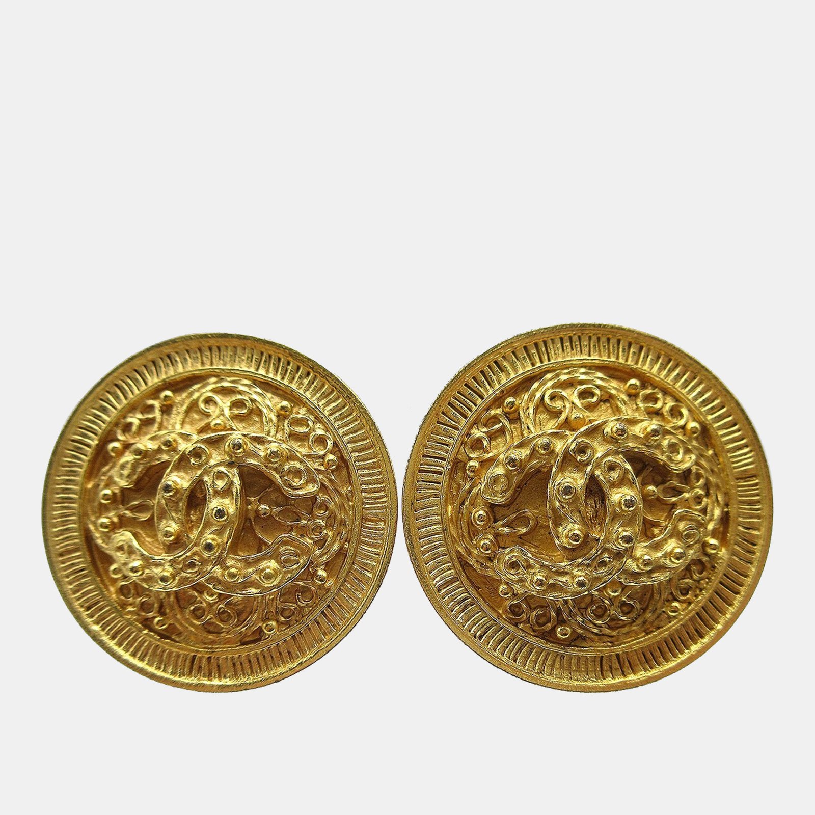 chanel button earrings gold clip-on