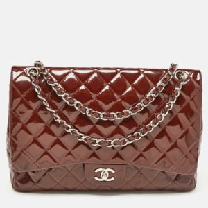 chanel burgundy quilted patent leather maxi classic single flap bag