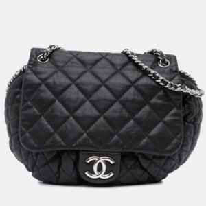 chanel black large lambskin chain around flap  bag