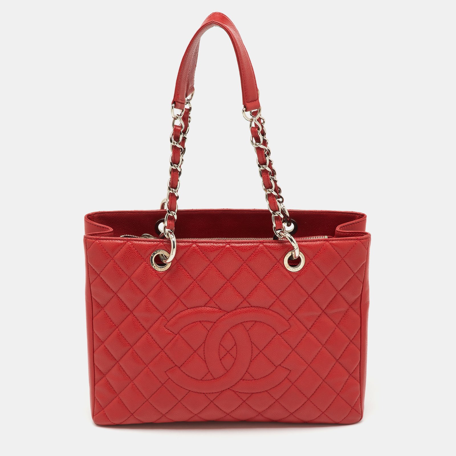 chanel red quilted caviar leather gst shopper tote