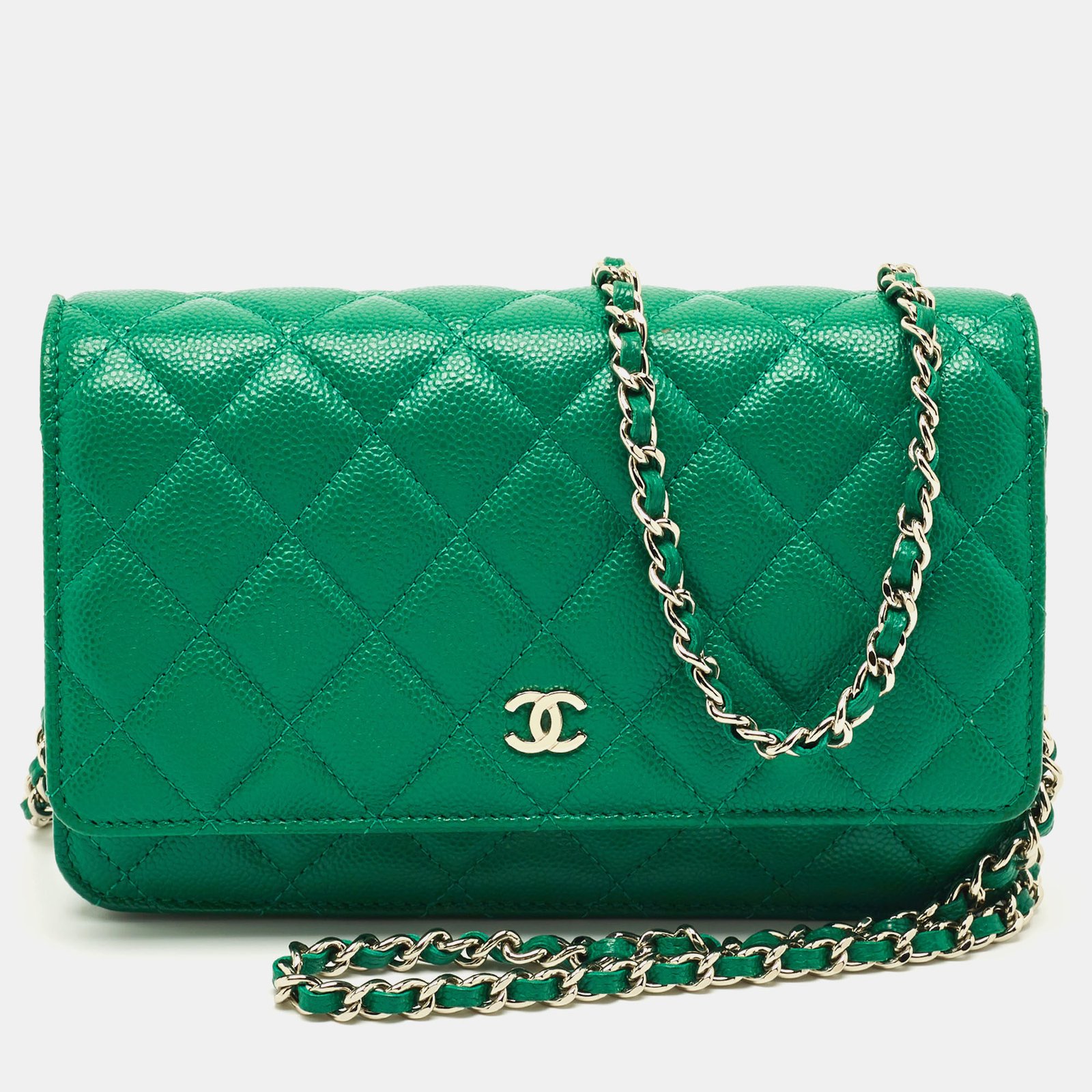 luxury-women-chanel-used-handbags-p1209644-005.jpg chanel green quilted caviar leather classic wallet on chain