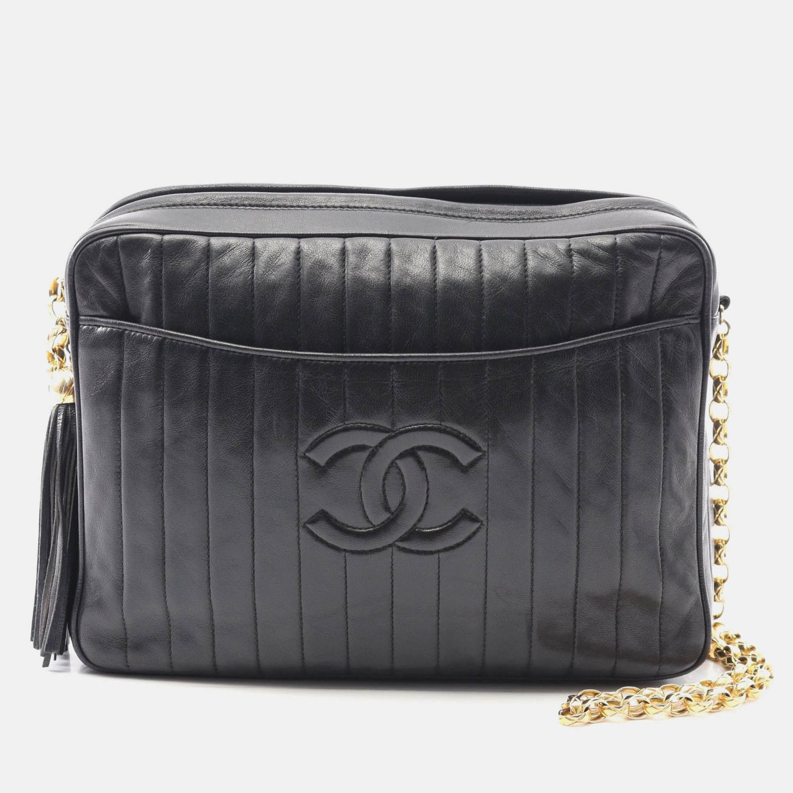 chanel mademoiselle cc coco mark black lambskin leather shoulder bag