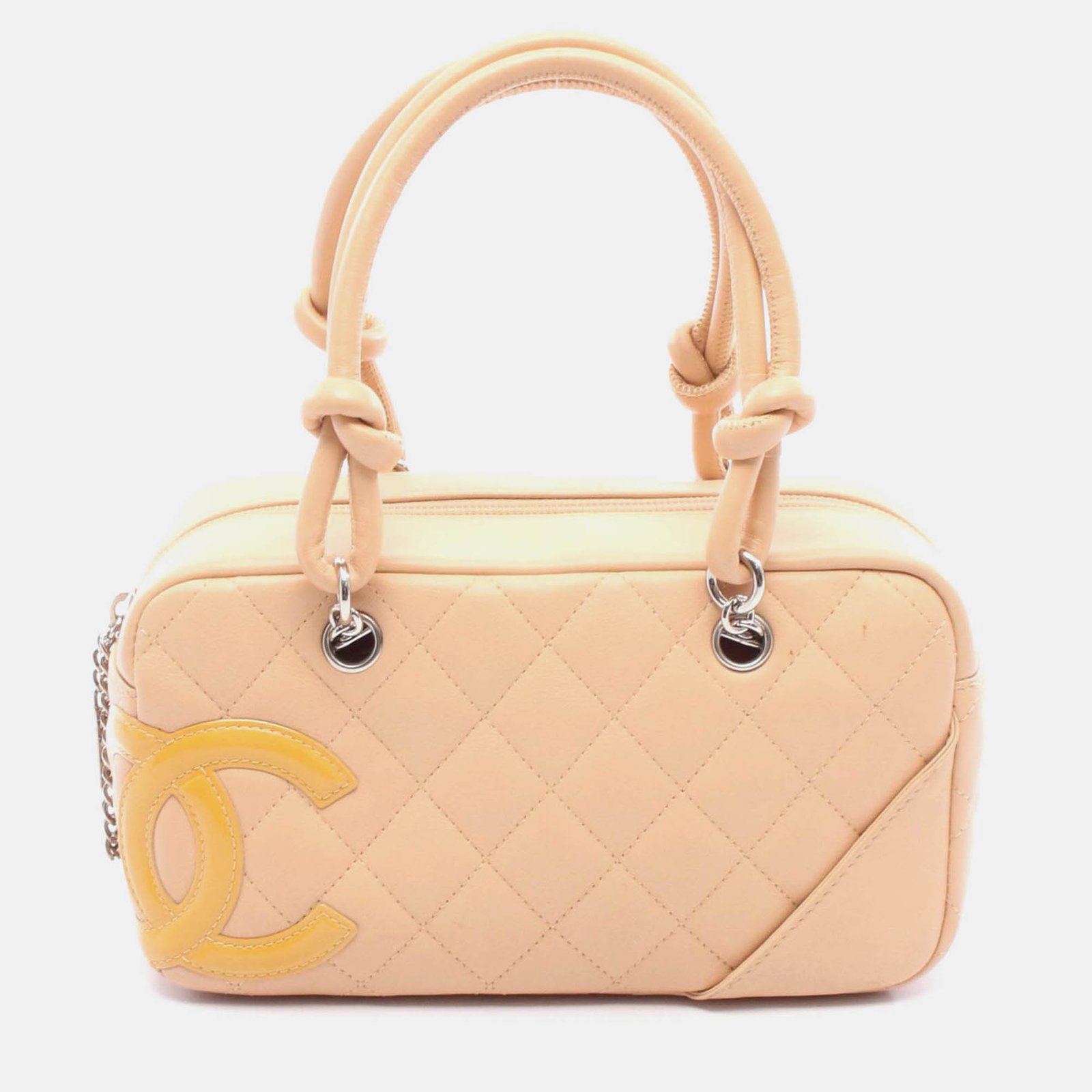 chanel coco cambon line mini beige patent leather bowling handbag