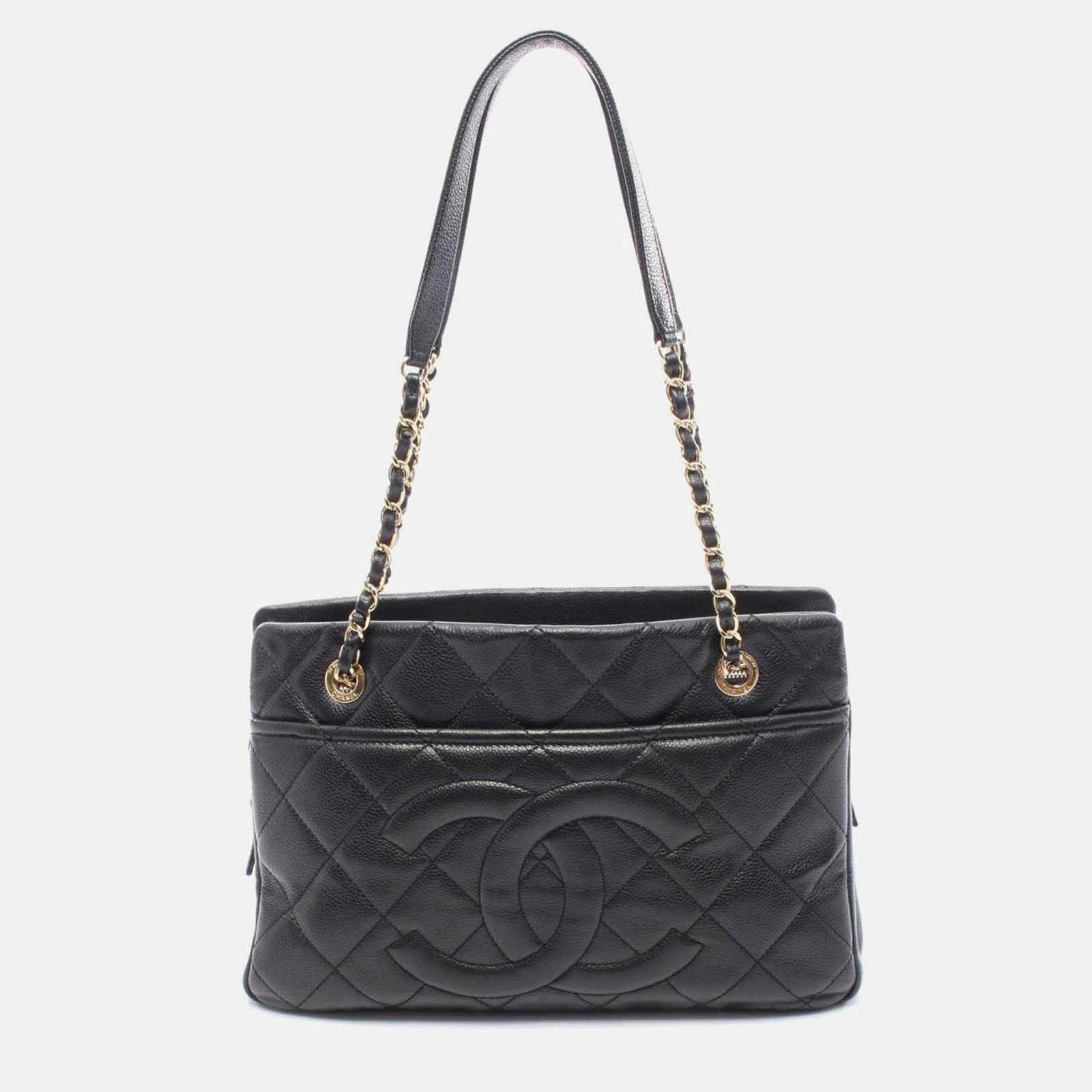 chanel coco cc matelasse black calfskin chain shoulder tote