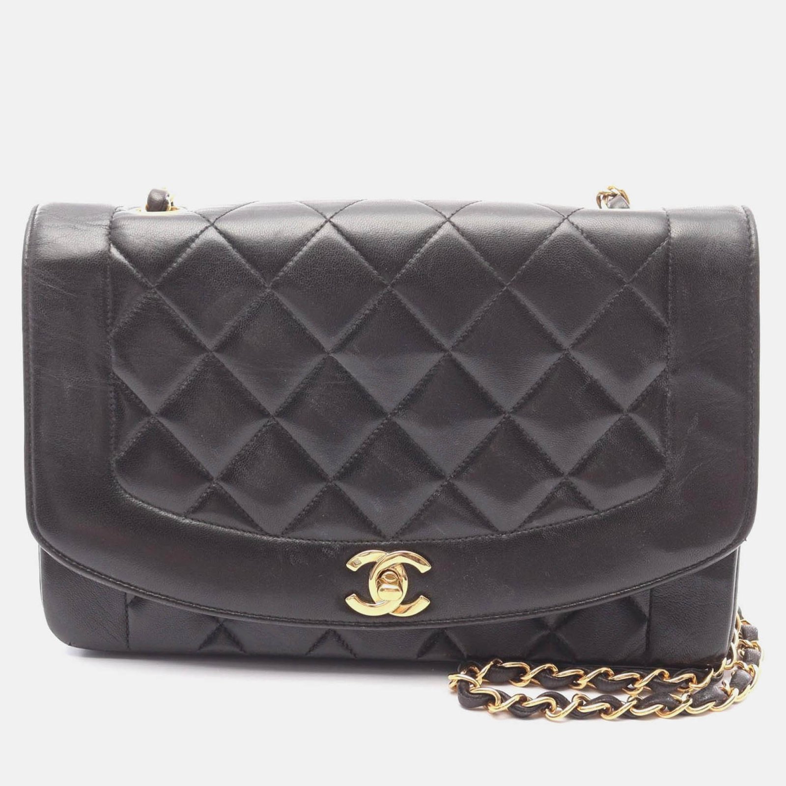 chanel cc matelasse diana flap black lambskin leather shoulder bag