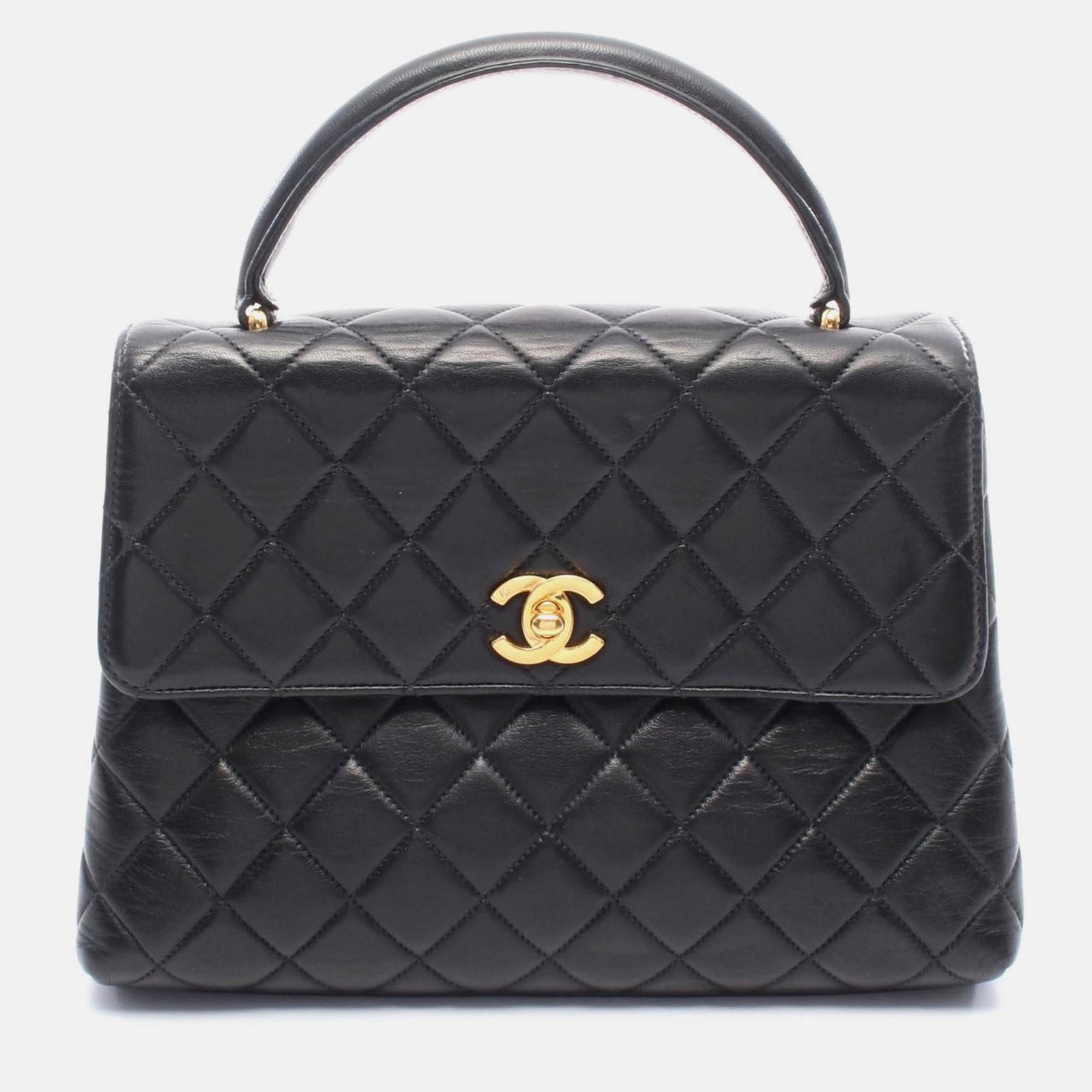 chanel cc coco matelasse lambskin leather black top handle bag
