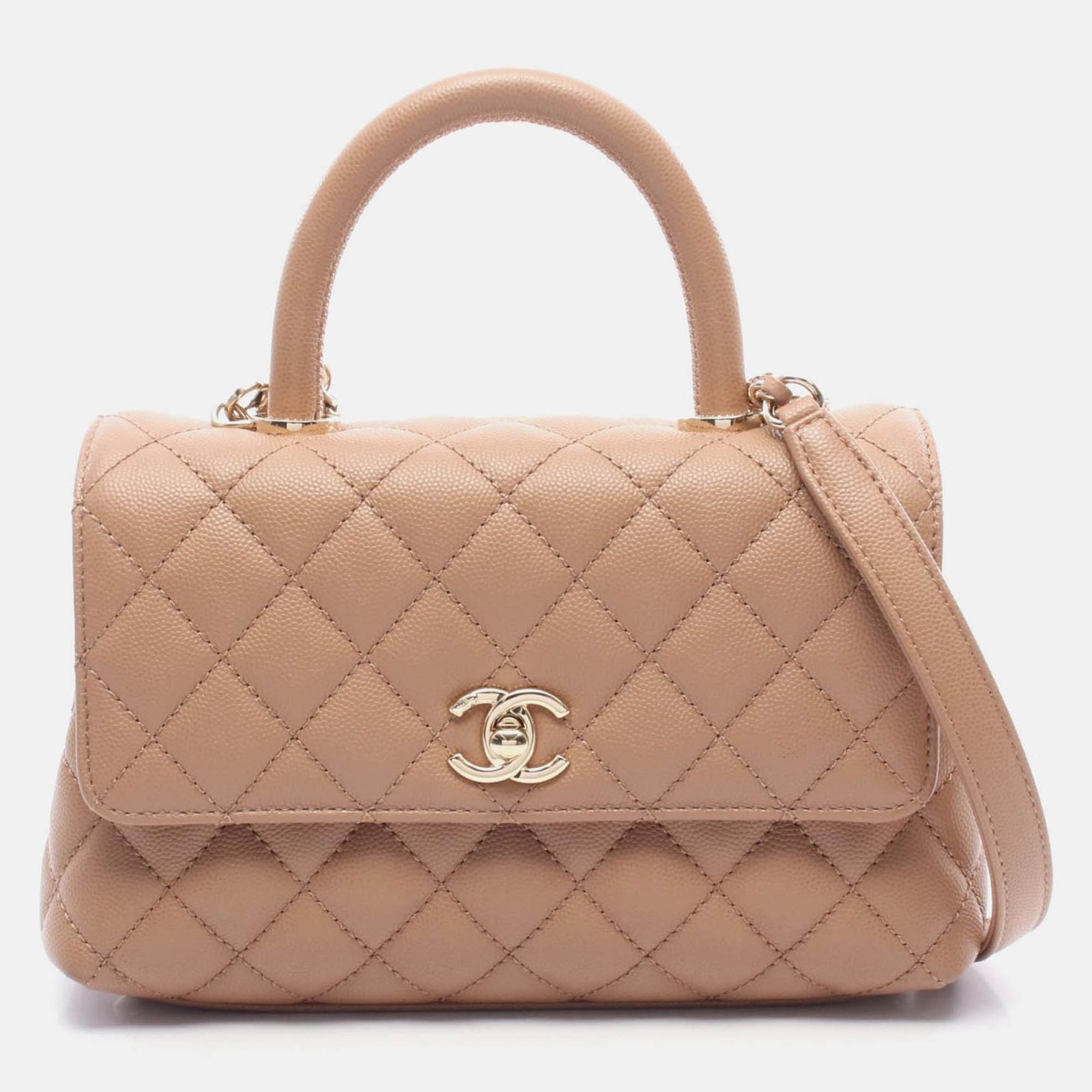 chanel coco  matelasse  brown calfskin handle flap shoulder bag ghw