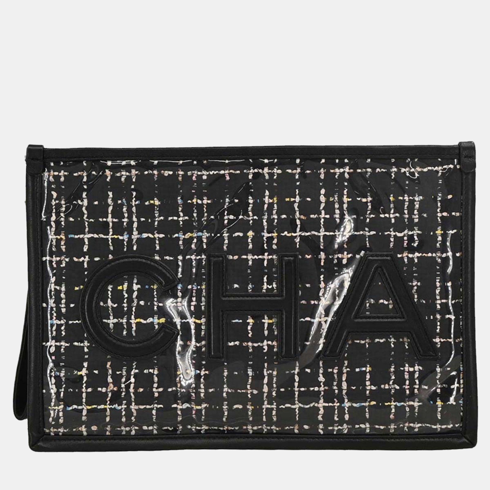 chanel black lambskin pvc clutch bag