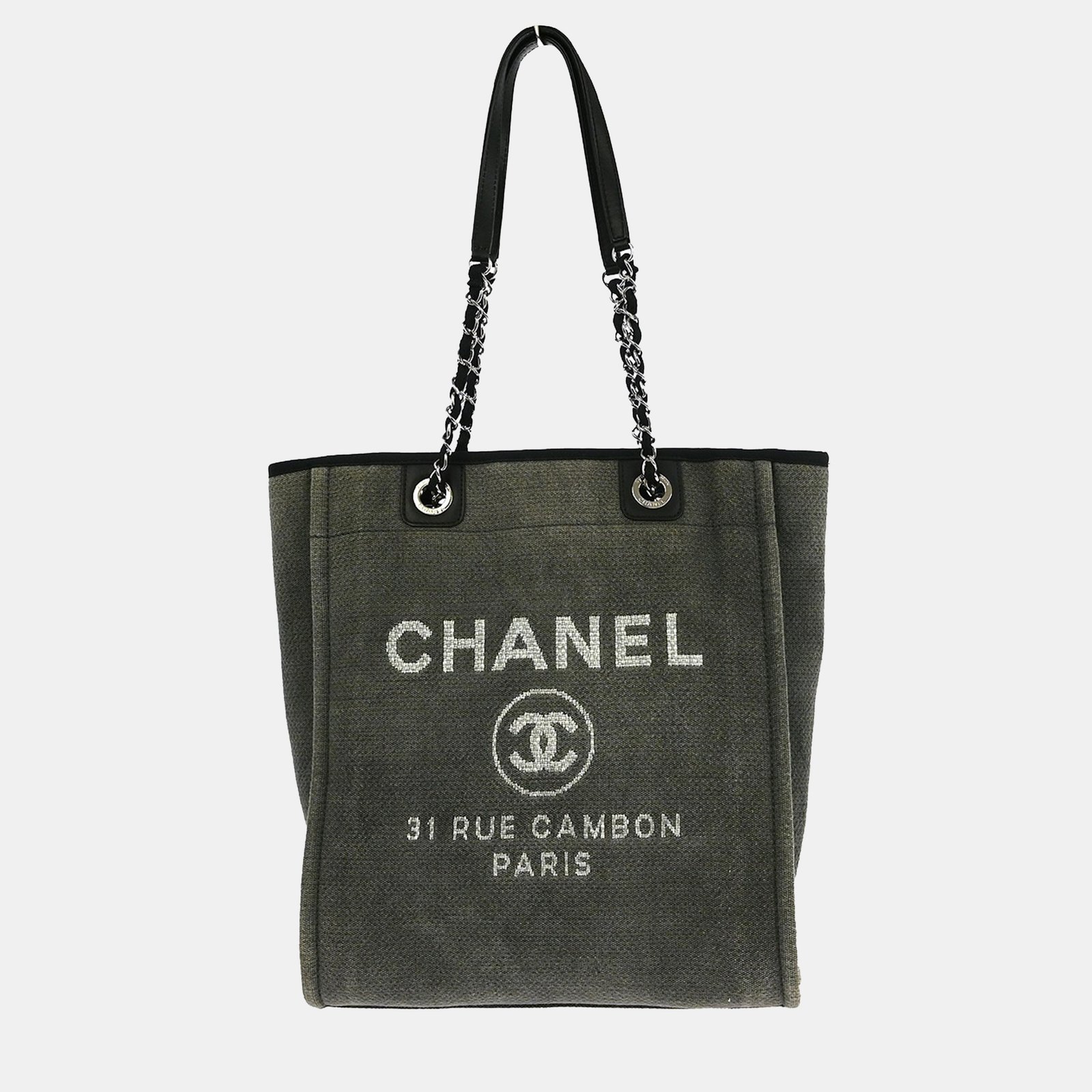 chanel gray canvas deauville shoulder tote bag