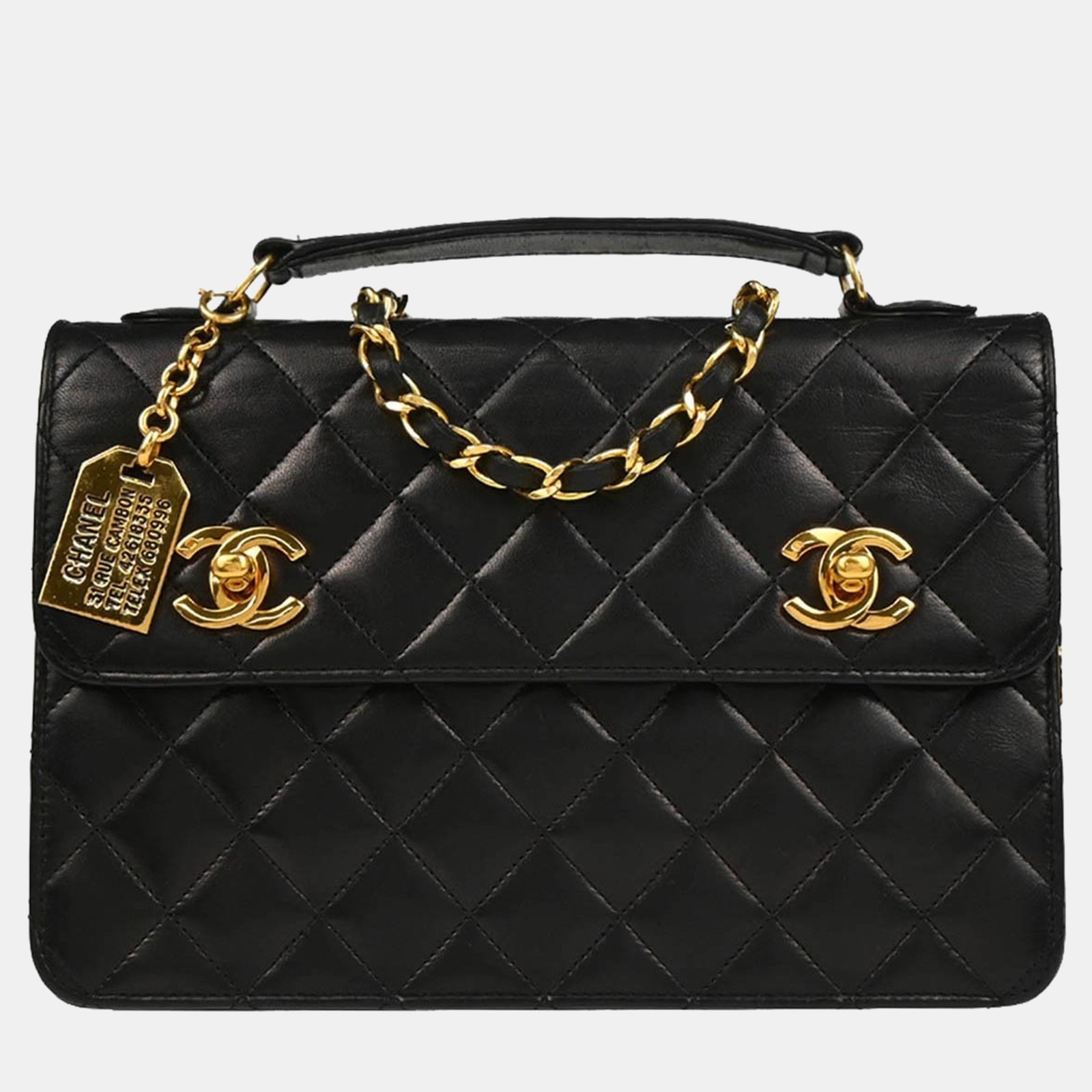 chanel black lambskin 2way handbag
