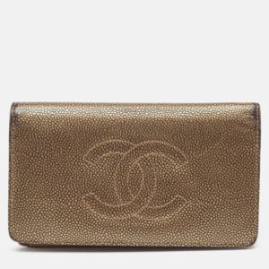 chanel gold leather timeless cc l yen wallet