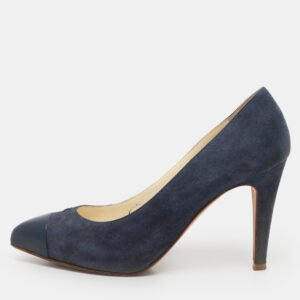 chanel blue leather and suede cc cap toe pumps size 38.5