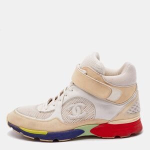 chanel multicolor leather and mesh cc high top sneakers size 44