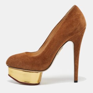 charlotte olympia brown suede dolly platform pumps size 37.5