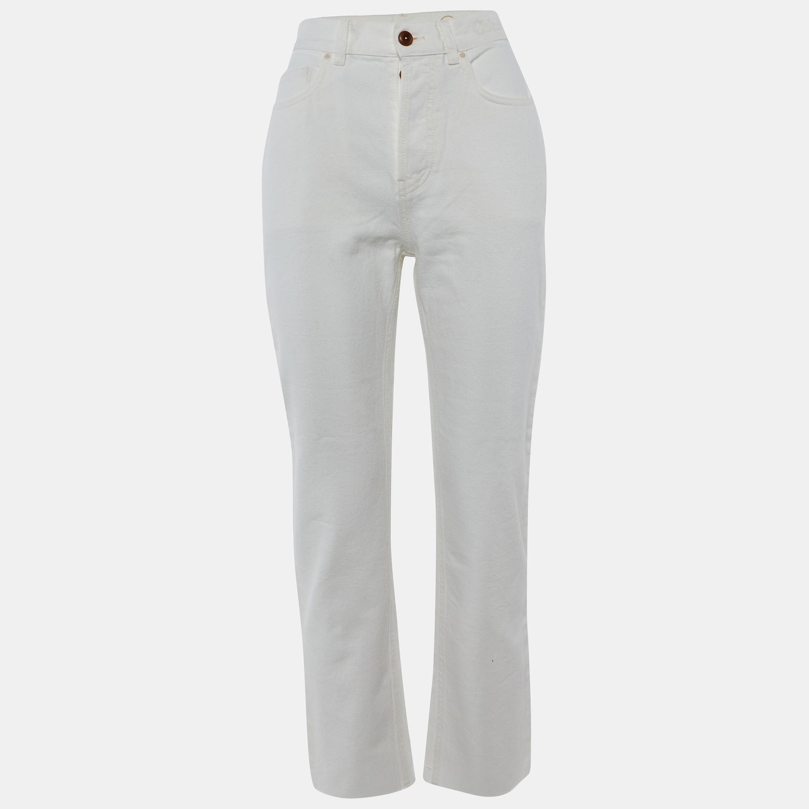 chlo&eacute; white denim straight fit jeans s/waist 27"