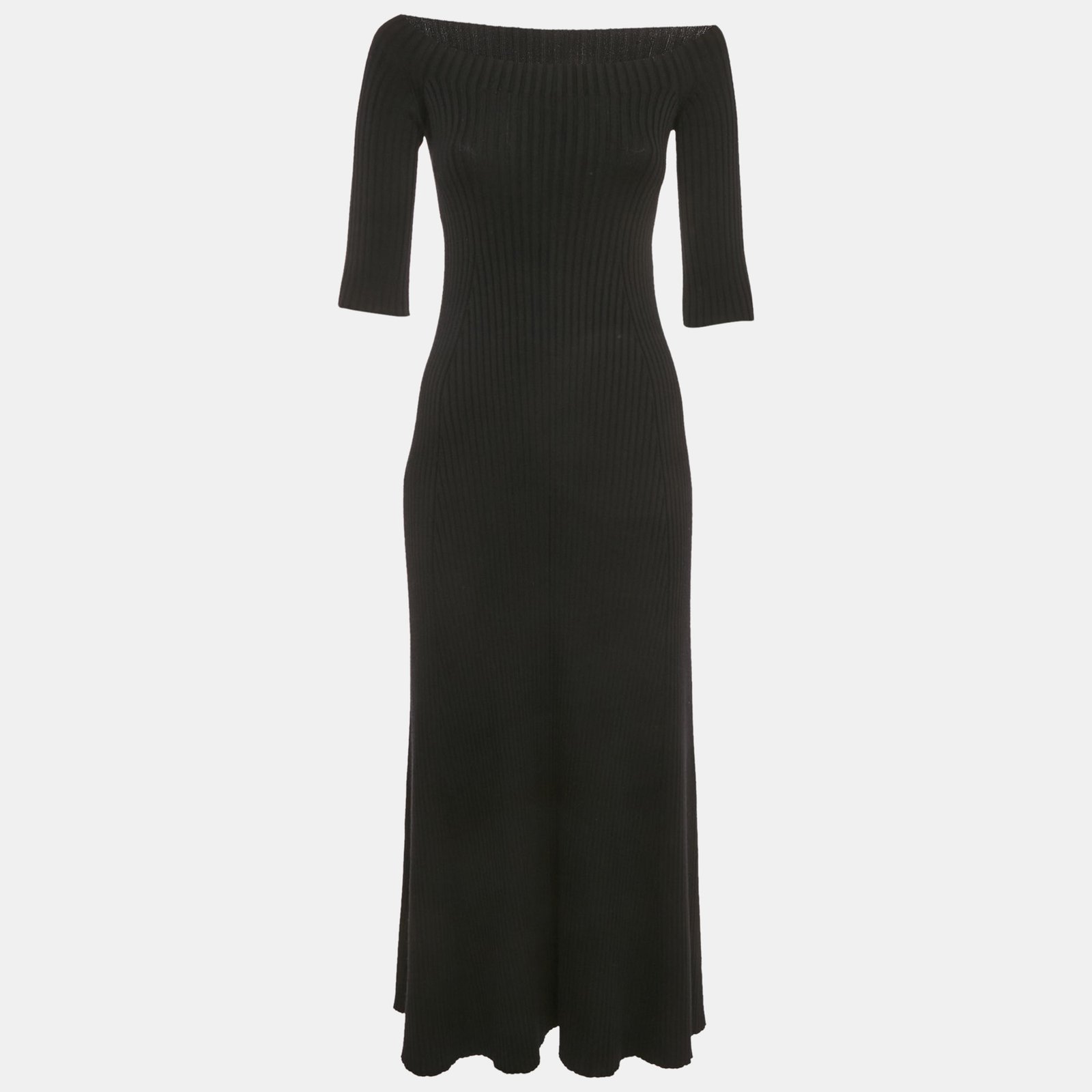 chlo&eacute; black rib knit high neck flared midi dress xs