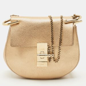 chloe gold leather small drew shoulder bag