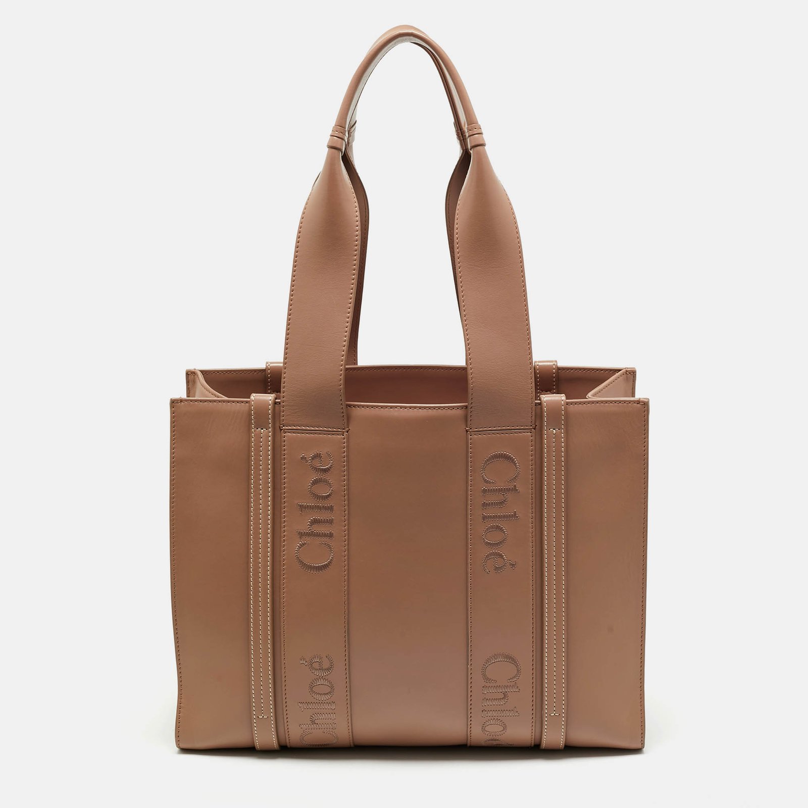 chloe dark beige leather medium woody tote