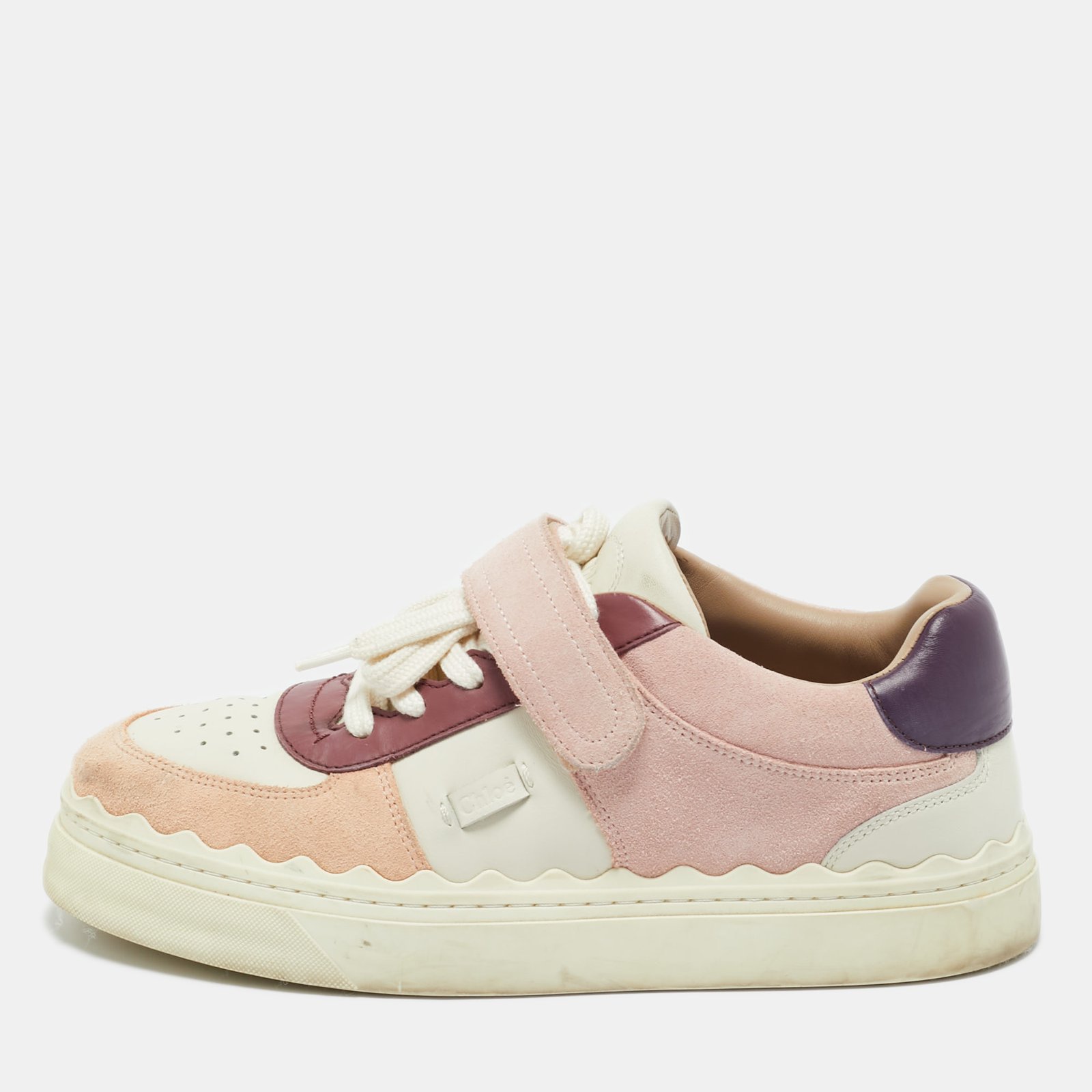 chloe multicolor leather and suede lauren lace up sneakers size 40