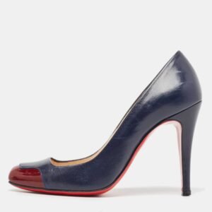 christian louboutin navy blue/burgundy leather and patent lady grant pumps size 36