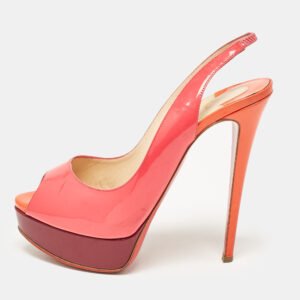 christian louboutin pink patent leather lady peep toe slingback platform pumps size 38.5