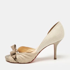 christian louboutin grey suede and linen lady turner 90 pumps size 36