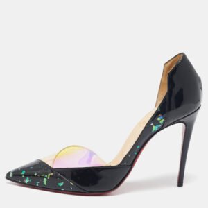 christian louboutin black patent leather and pvc tac clac pumps size 35.5