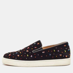 christian louboutin black suede crystal boat slip on sneakers size 40