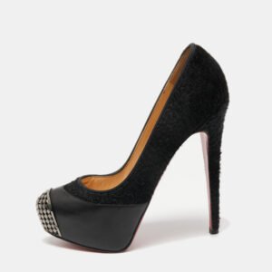 christian louboutin black leather and calf hair maggie pumps size 38.5