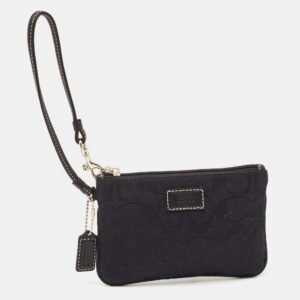 coach black signature canvas and leather wristlet clutch