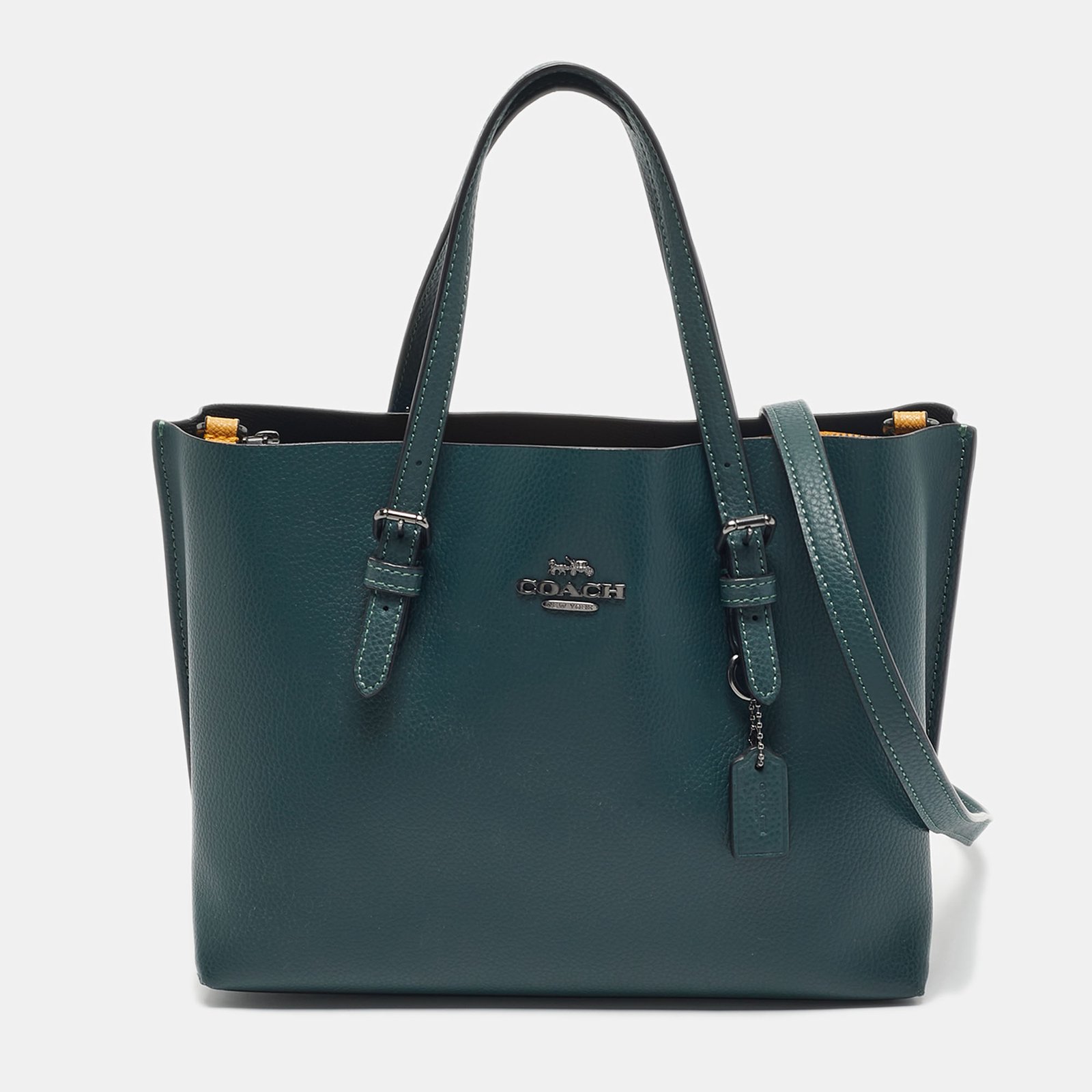 coach dark green leather mollie 25 tote