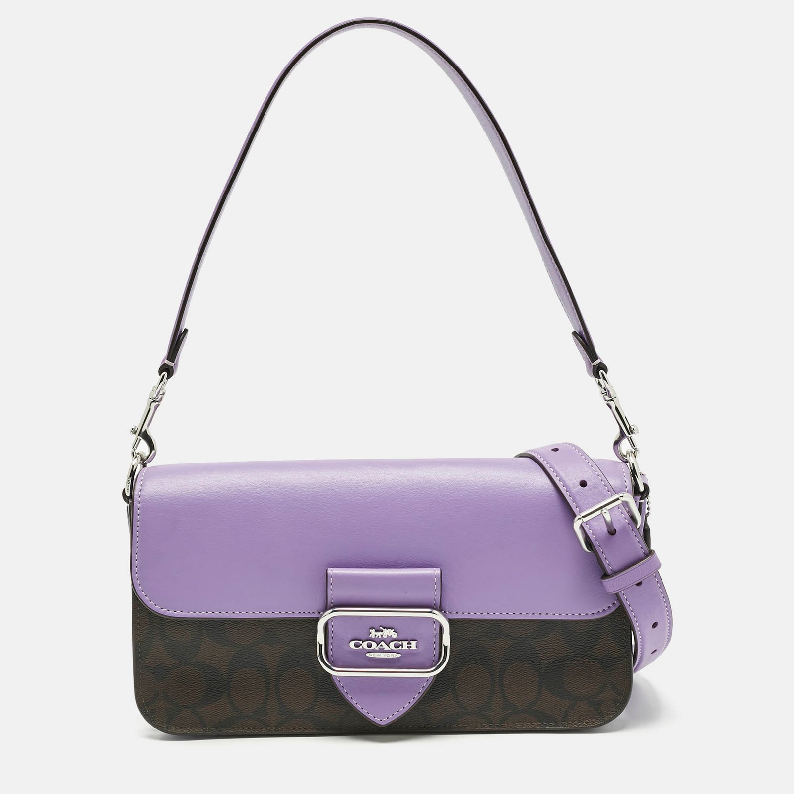 luxury-women-coach-used-handbags-p1204869-015.jpg coach purple/brown signature coated canvas and leather morgan crossbody bag