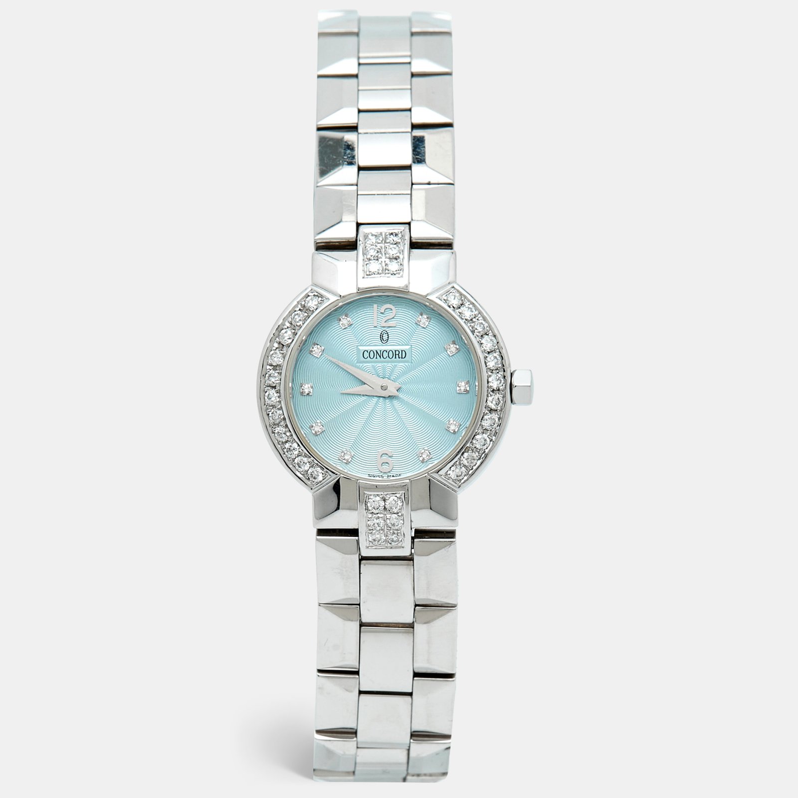 concord la scala 14.g4.1843 powder blue dial stainless steel diamond women's wristwatch 26 mm
