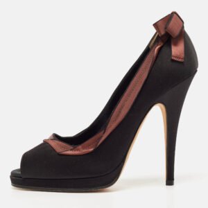 d&g black/brown satin peep toe pumps size 40