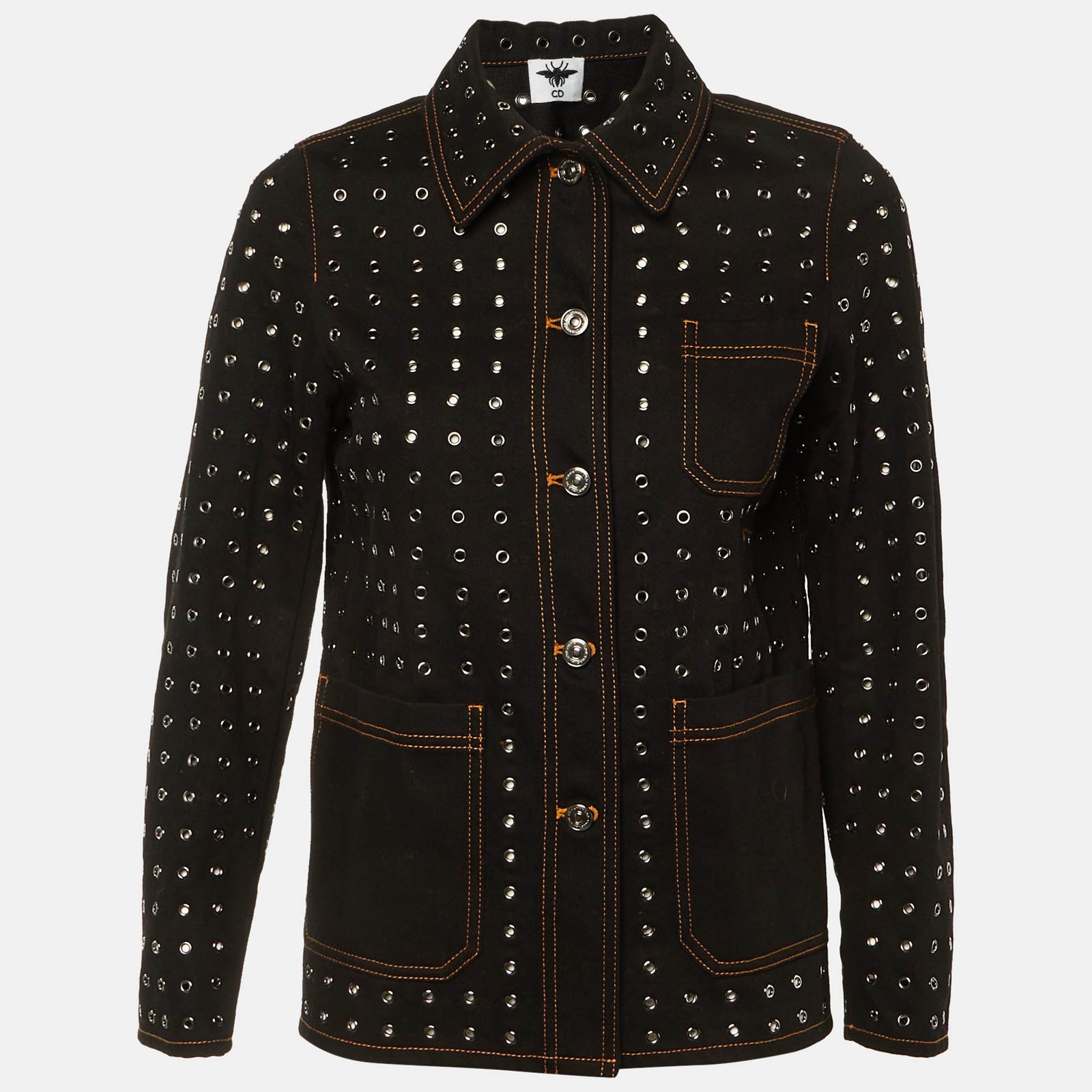 dior black riveted denim button front jacket s
