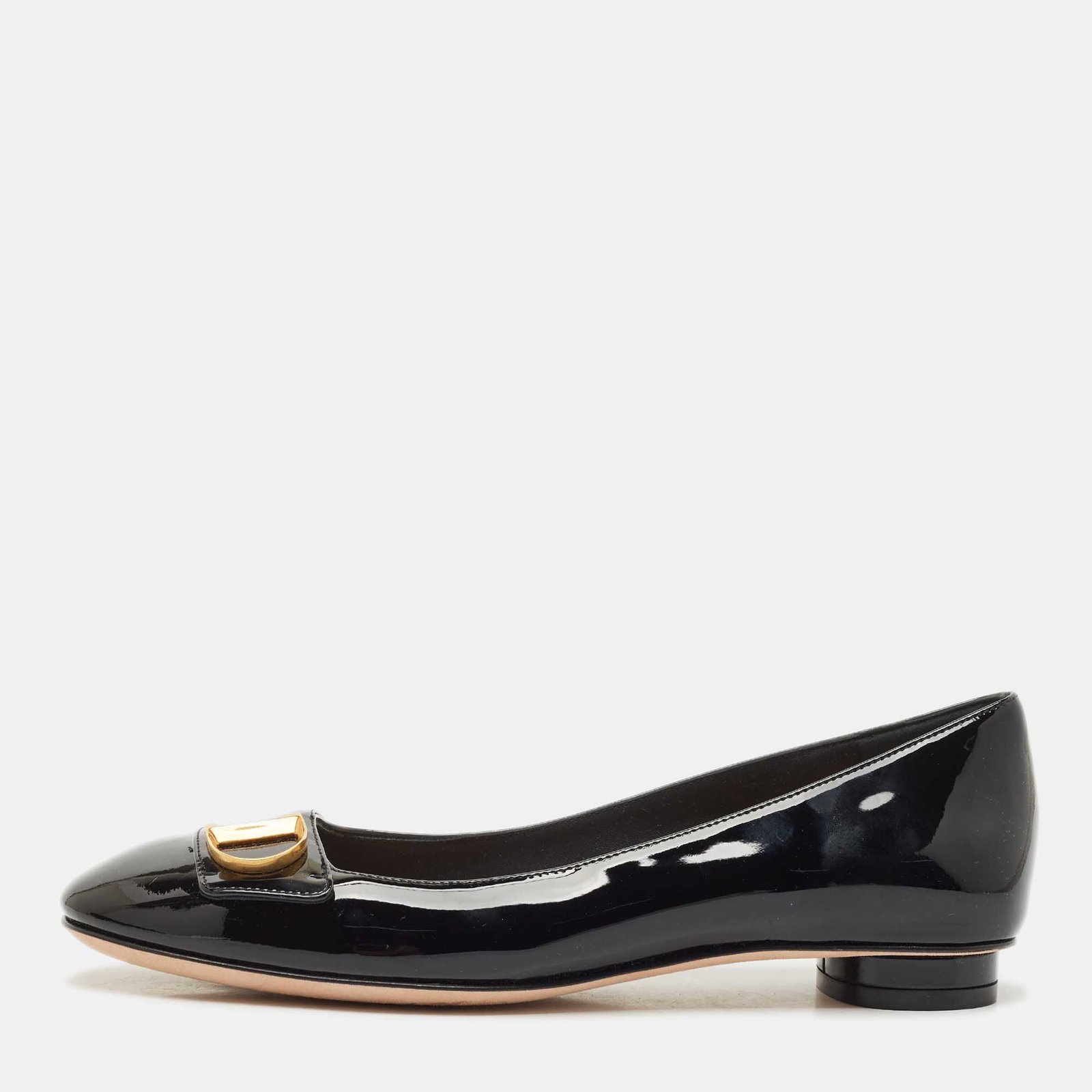 dior black patent leather dc logo ballet flats size 37