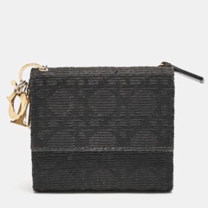dior black oblique canvas lady dior trifold wallet