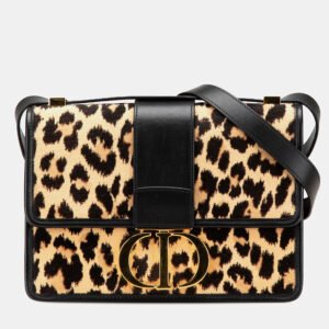 dior brown pony hair leopard print 30 montaigne flap shoulder bag